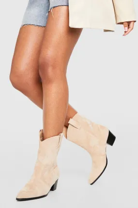 Basic Tab Detail Western Cowboy Ankle Boots