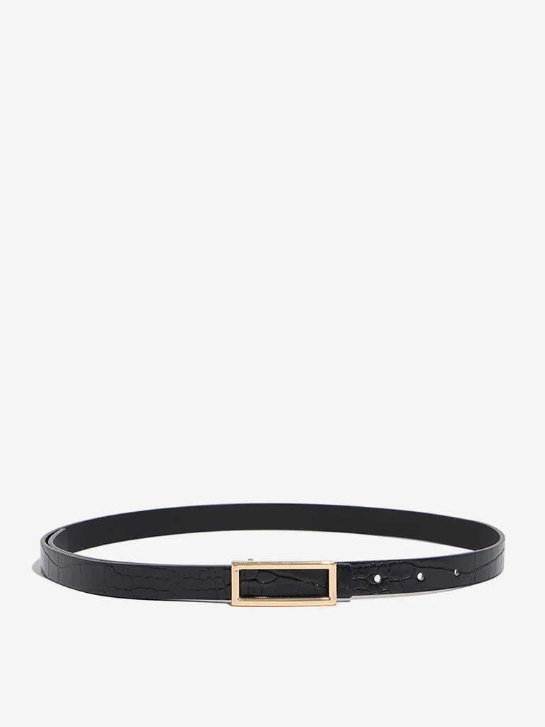 Buy Westside Accessories Black Textured Square Buckle Belt (Small) from Westside