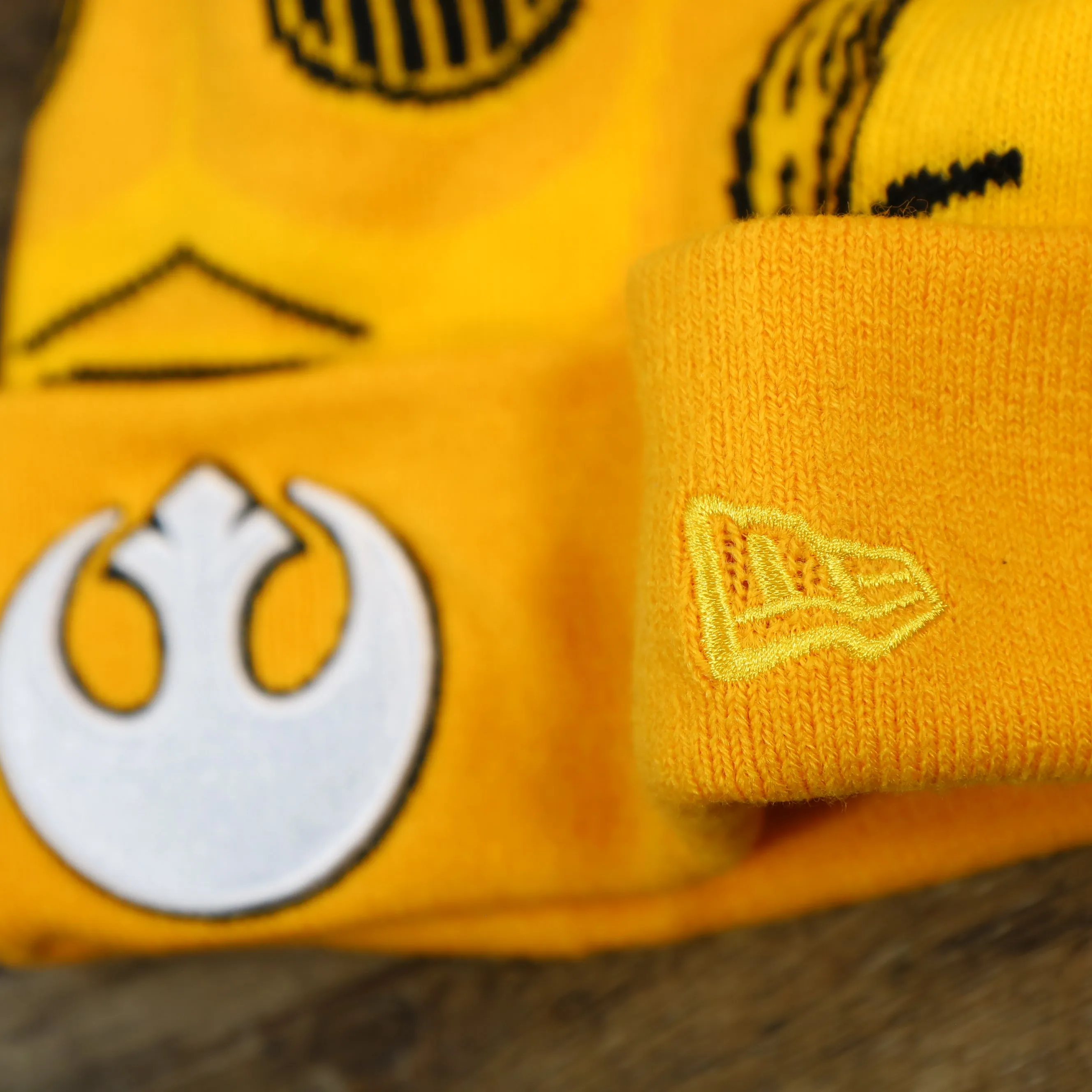C3PO Rebel Alliance Cuffed Logo Winter Beanie With Pom Pom | Yellow Winter Beanie