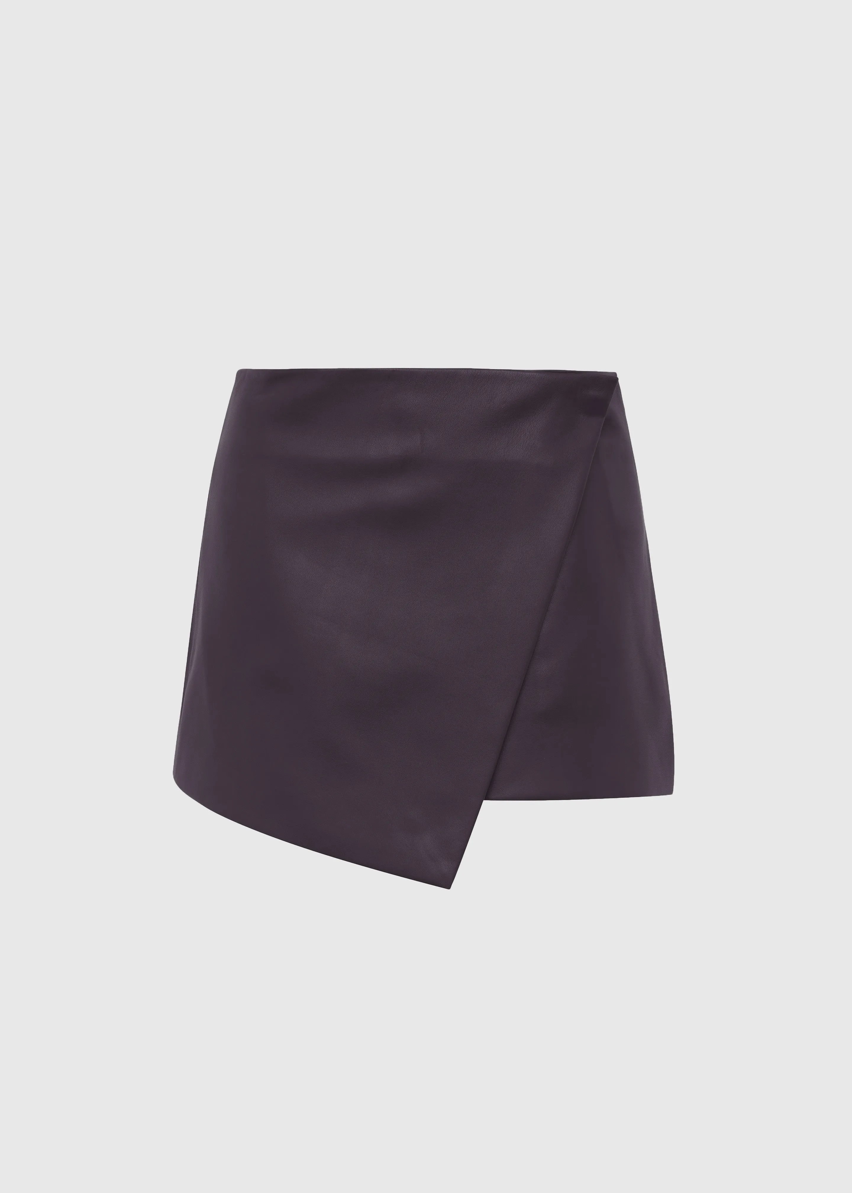 Cleo Leather Mini Wrap Skirt - Dark Plum