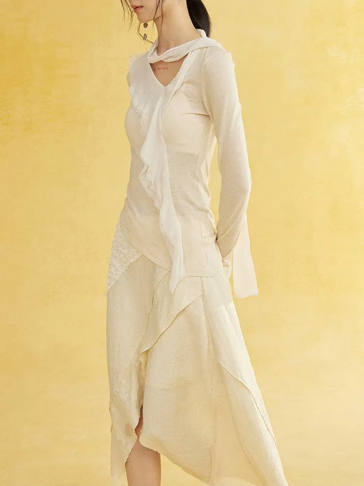 Crumply Asymmetry Nichi Long Natural Skirt