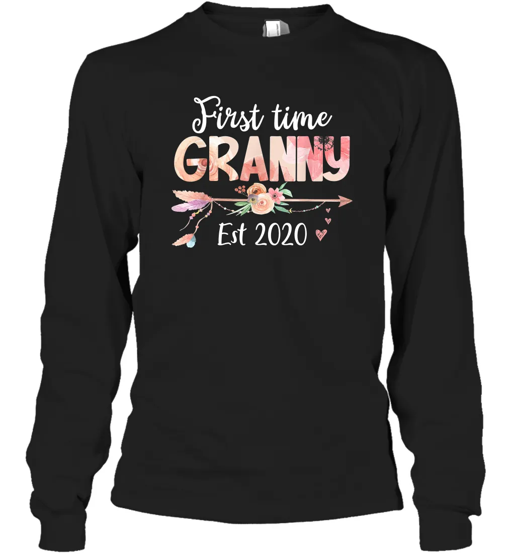 Family Shirt First Time Grandma Est 2020 Granny Floral Long Sleeve T-Shirt