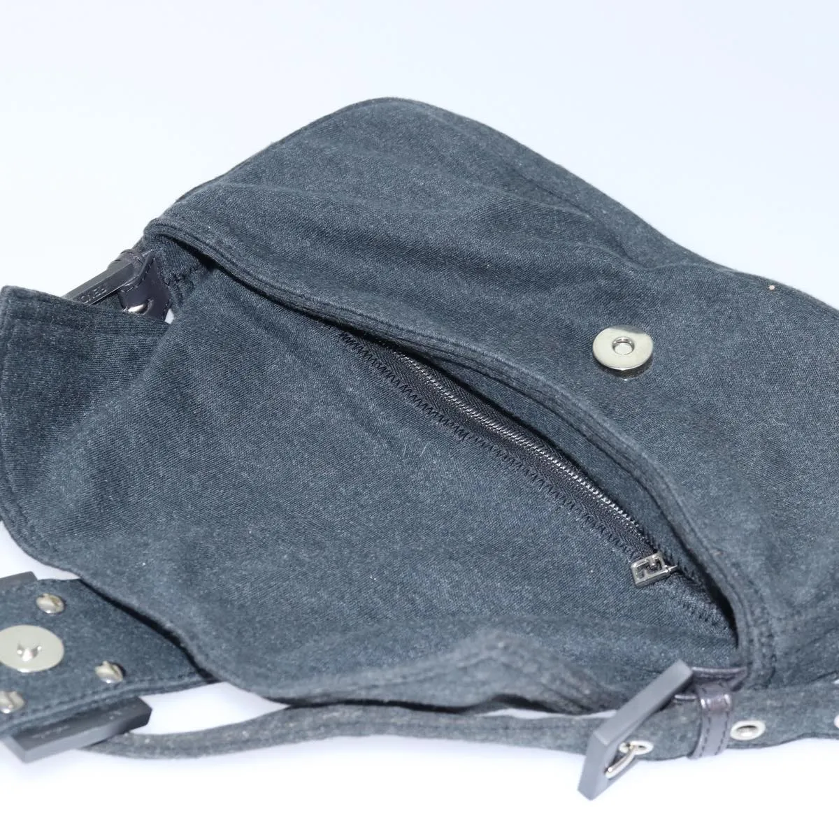 Fendi 2JA35 Mom Baguette Shoulder Bag Cotton Grey