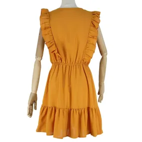 Forefair Sexy Women Dress Ruffle 2020 Off Shoulder Tunic High Waist Party V Neck Casual Boho Beach Yellow Women Summer Dress|Dre