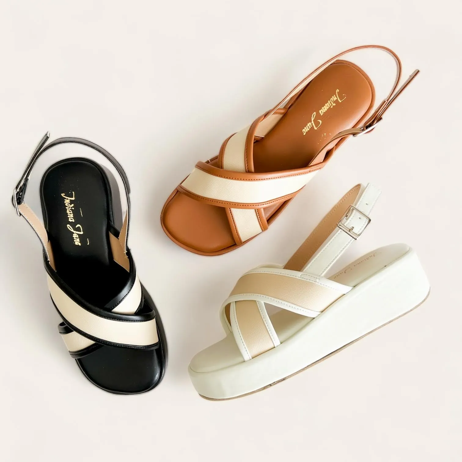 ODESSA Two Tone Cross Strap Platform Buckle Sling Sandals