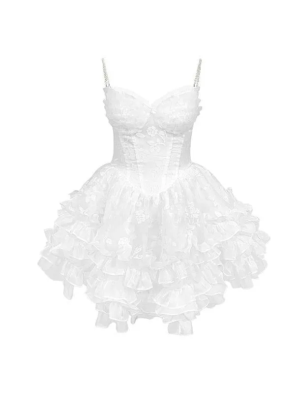 Organza Puffy Suspender Dress & Pearl Corset