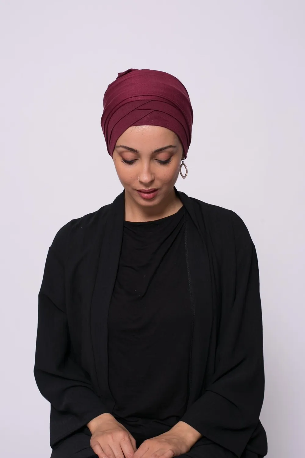 Turbante viscosa cruzado burdeos