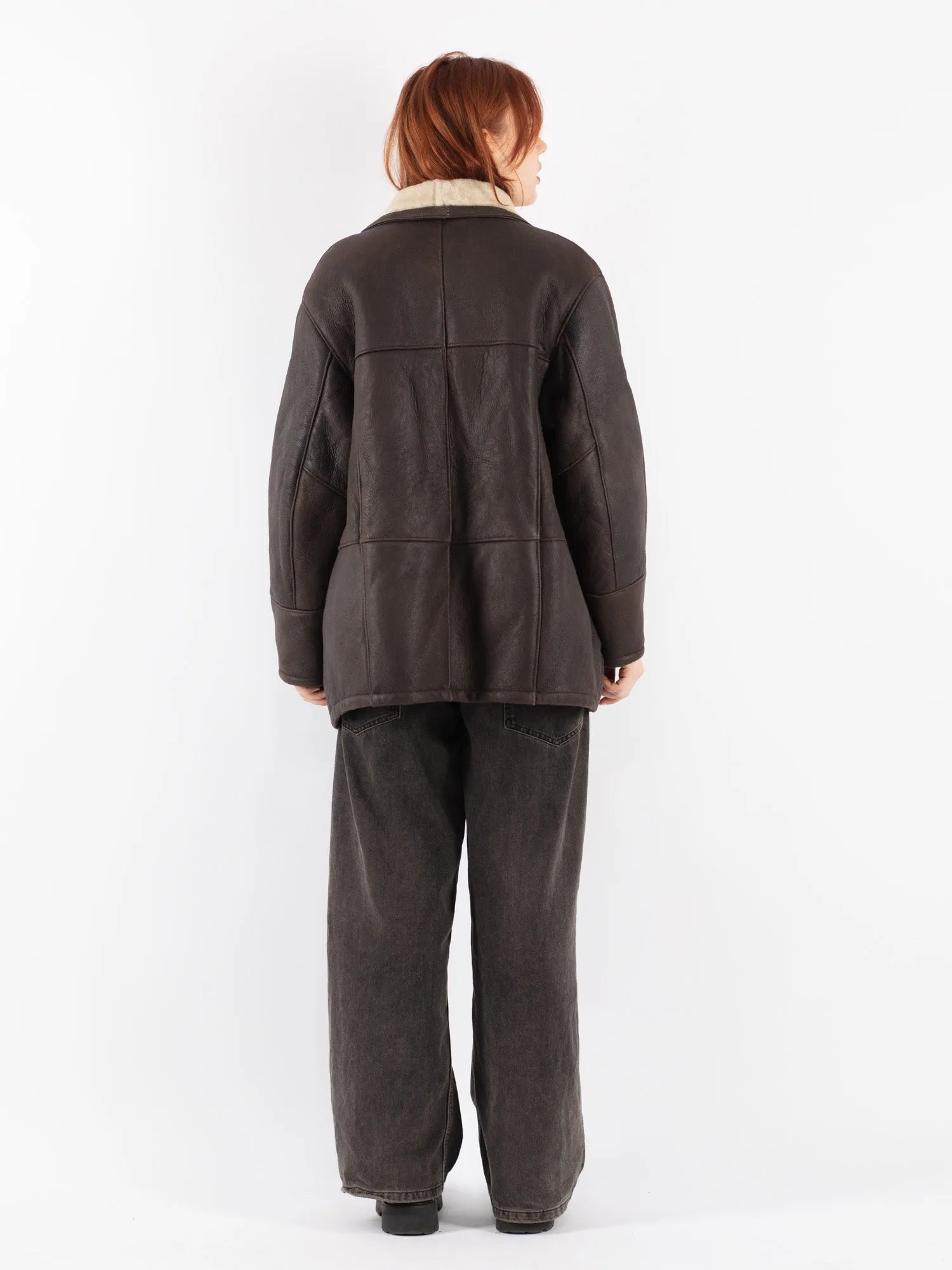 Vintage 90's Women Sheepskin Coat in Brown